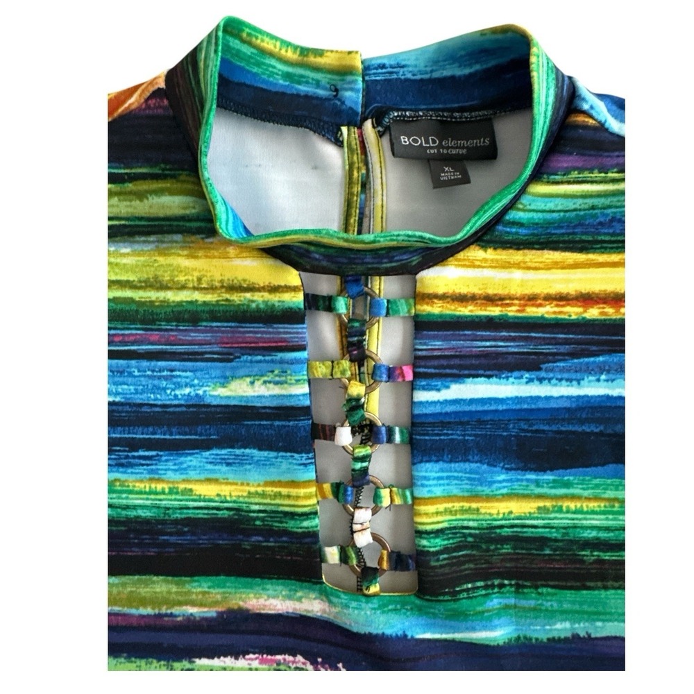 Bold Elements Multi-Colored Striped Fitted Curvy … - image 7